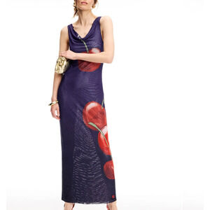 World Purple Cherry Mesh Maxi Dress XL Sleeveless Vacation Designer $400